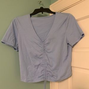 Light blue scrunch tie shirt from Shein